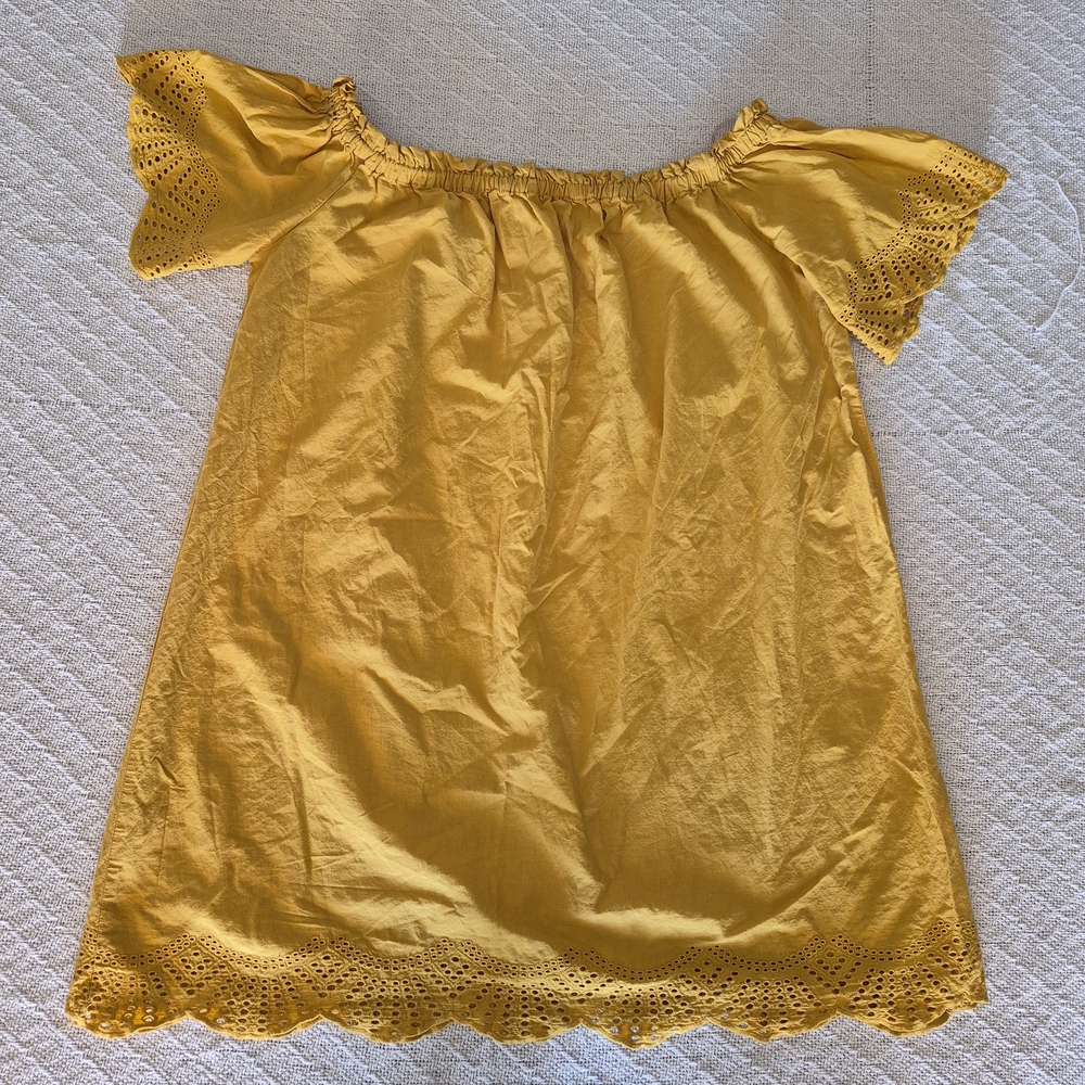 Yellow Off-Shoulder Dress with Eyelet Details - Picture 2 of 5